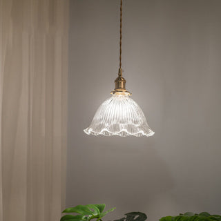 Suspension vintage verre et laiton motif floral