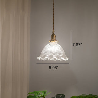 Suspension vintage verre et laiton motif floral