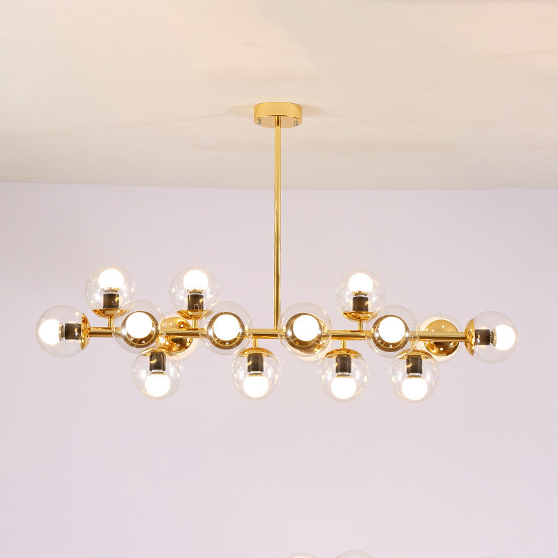 Suspension design moderne globes verre et métal doré