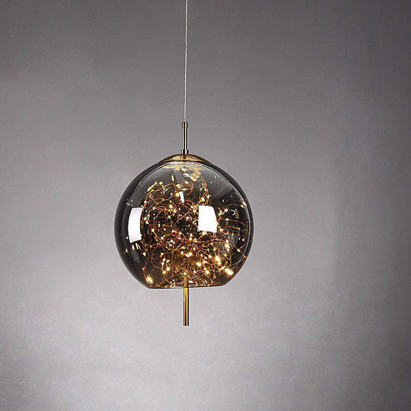 Suspension design verre et LED dorée moderne