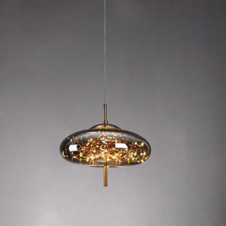 Suspension design verre et LED dorée moderne