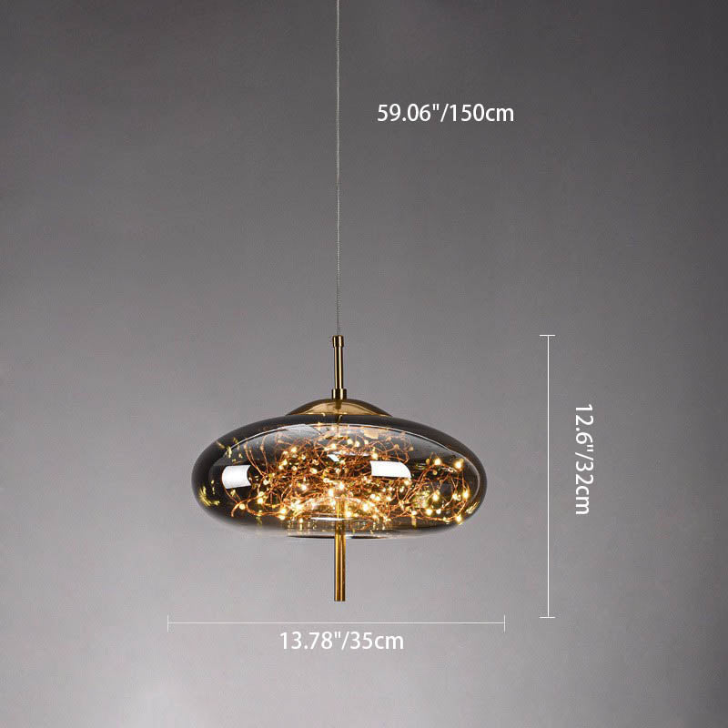 Suspension design verre et LED dorée moderne