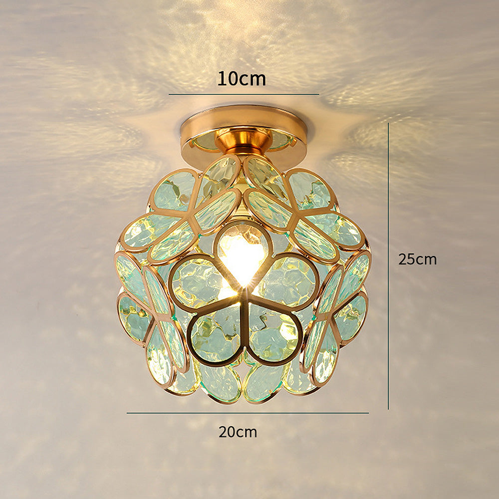 Plafonnier floral en verre doré design moderne