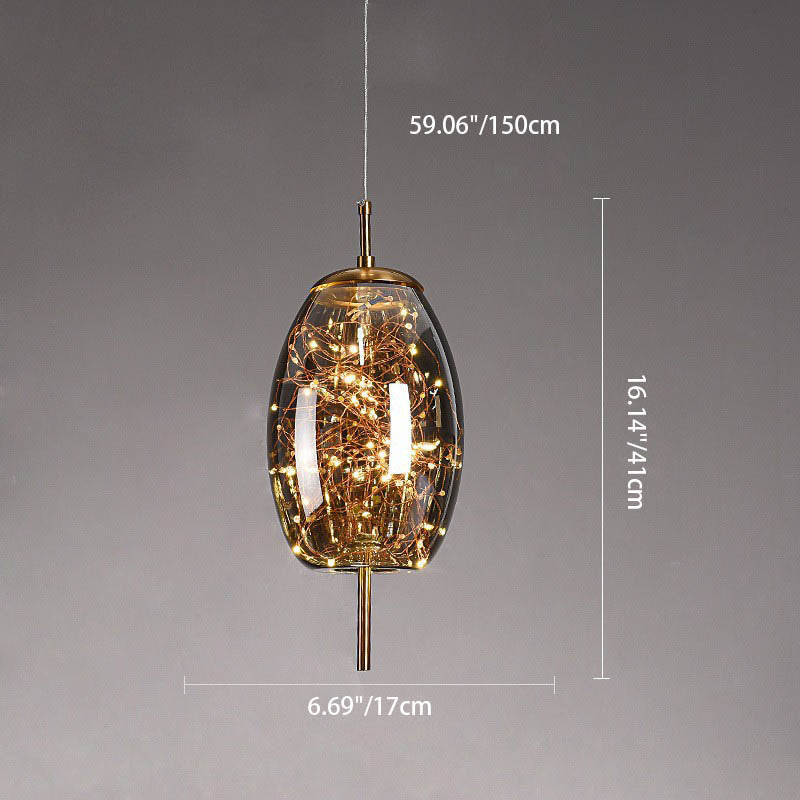 Suspension design verre et LED dorée moderne