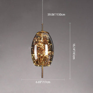 Suspension design verre et LED dorée moderne