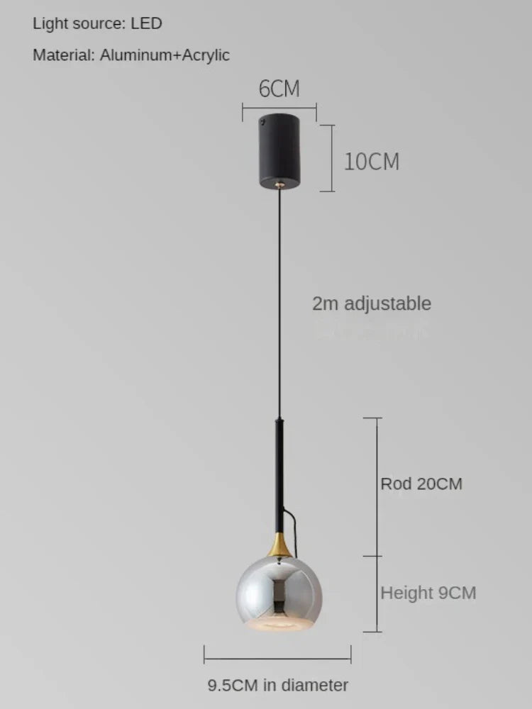 Suspension design minimaliste métal et verre sphérique