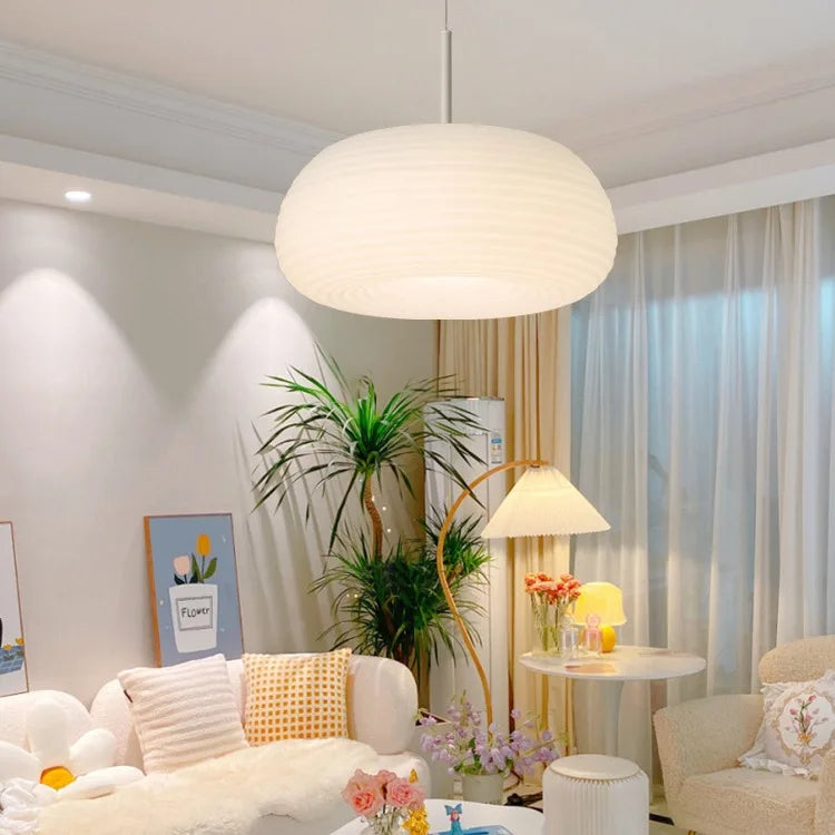 Suspension moderne verre blanc design nuage lumineux