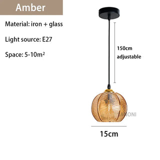 Suspension verre strié vert design moderne nordique
