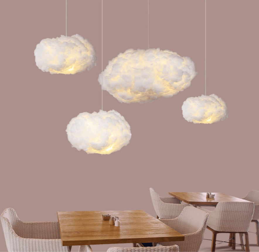 Suspension nuage design en fibre lumineuse blanche