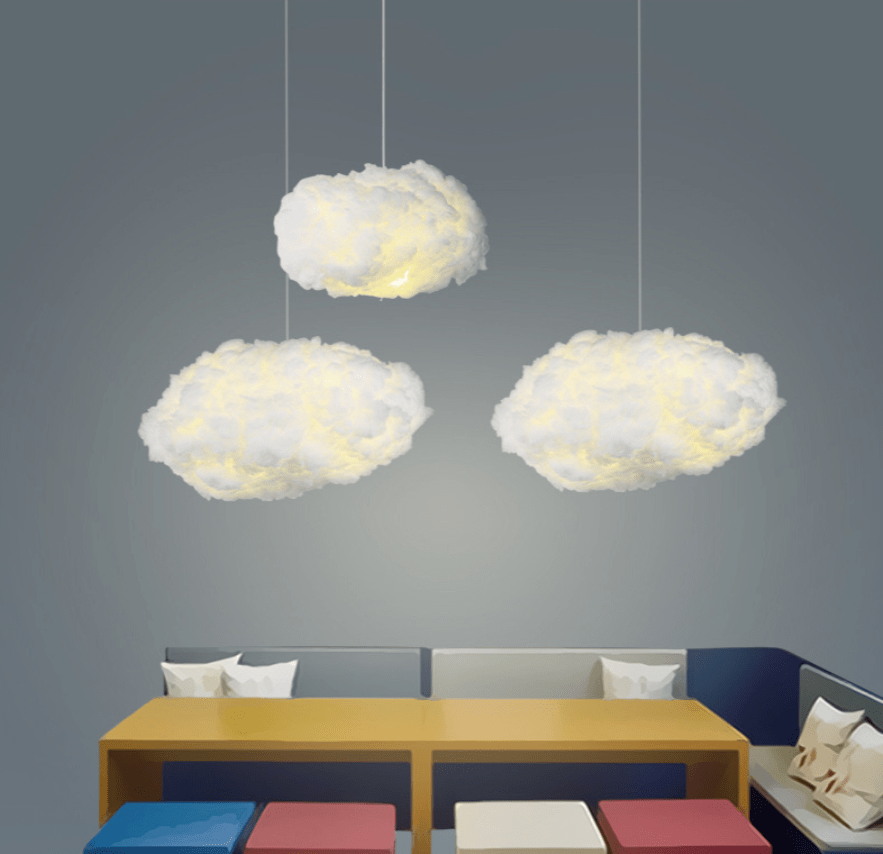 Suspension nuage design en fibre lumineuse blanche