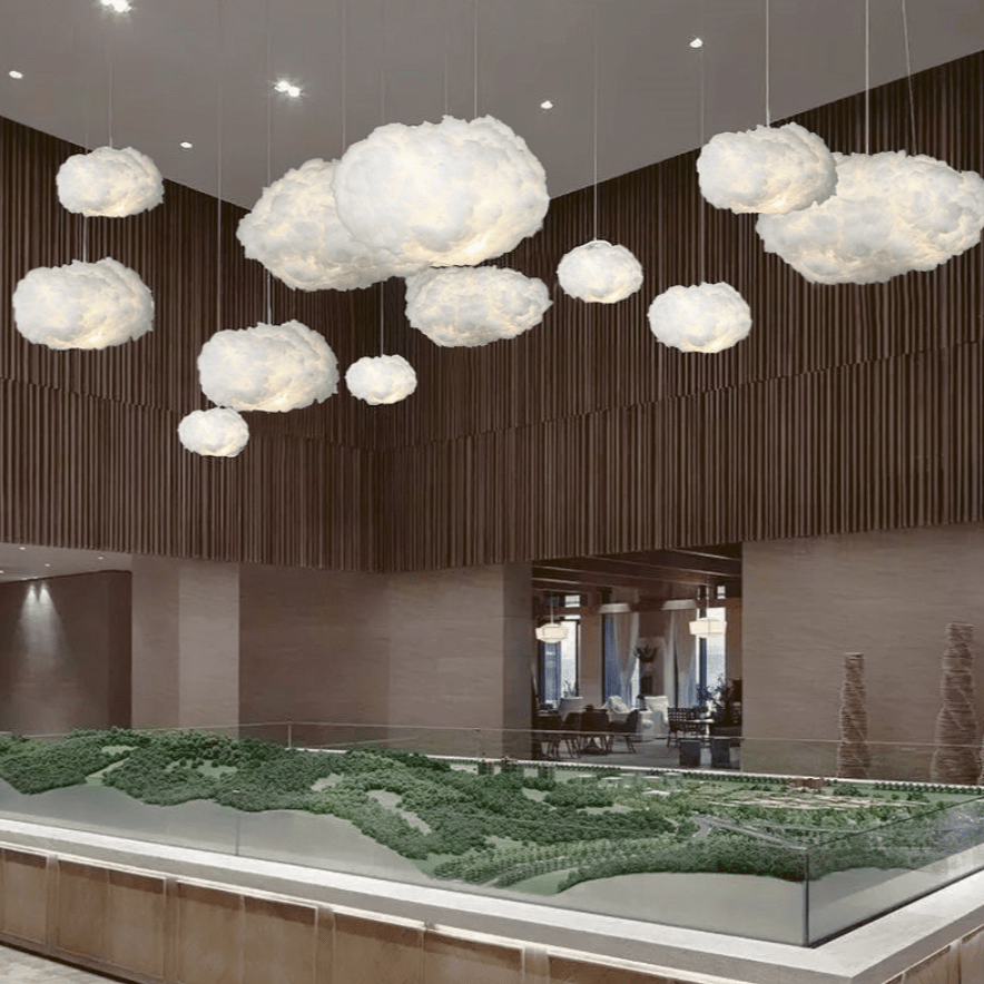 Suspension nuage design en fibre lumineuse blanche