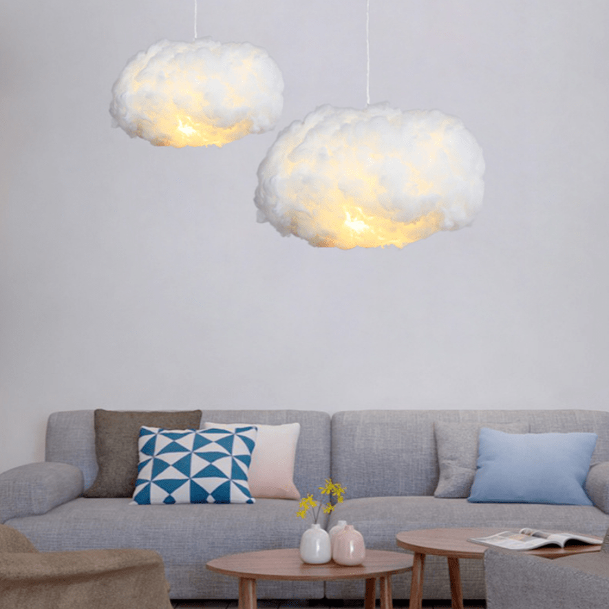 Suspension nuage design en fibre lumineuse blanche