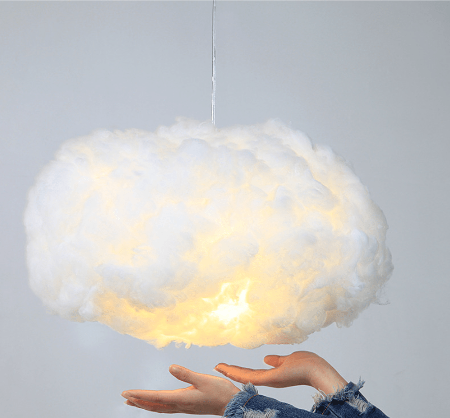Suspension nuage design en fibre lumineuse blanche