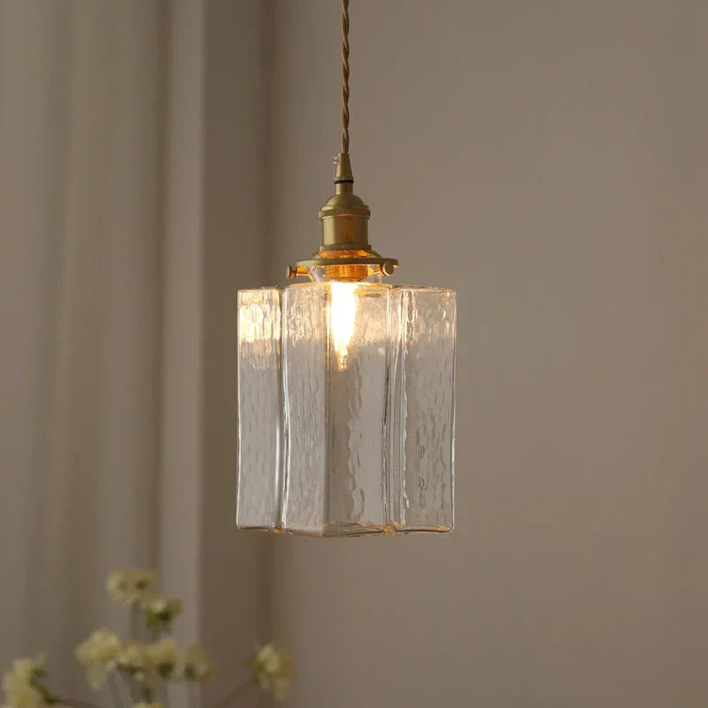 Suspension vintage en verre et métal doré design