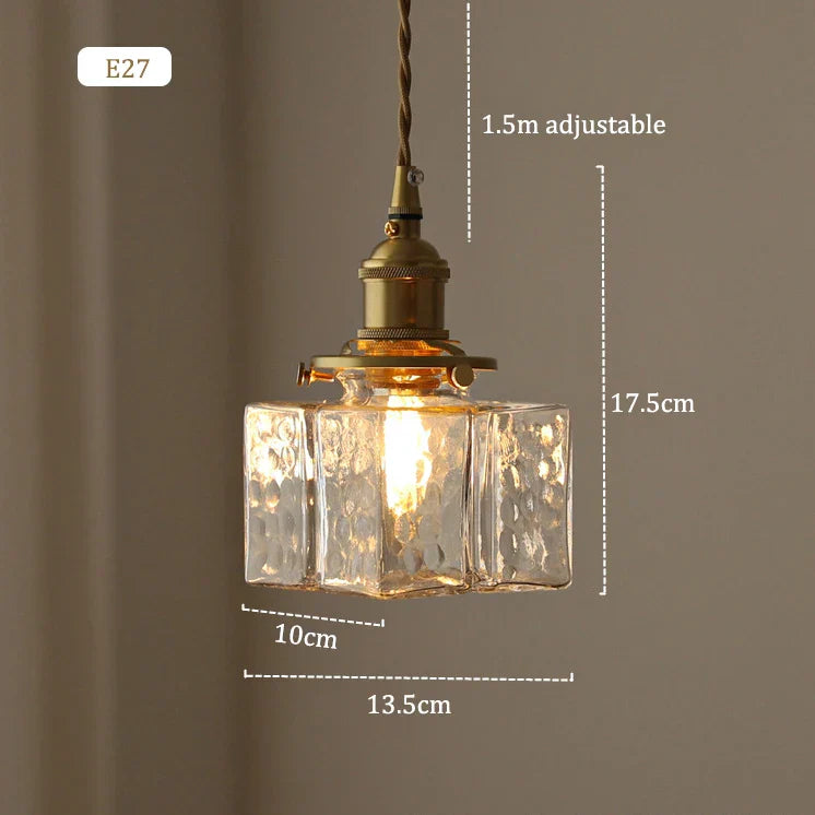 Suspension vintage en verre et métal doré luminaire