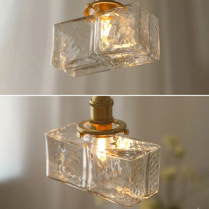 Suspension vintage en verre et métal doré luminaire