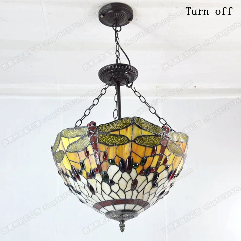 Suspension style Tiffany libellule en verre coloré