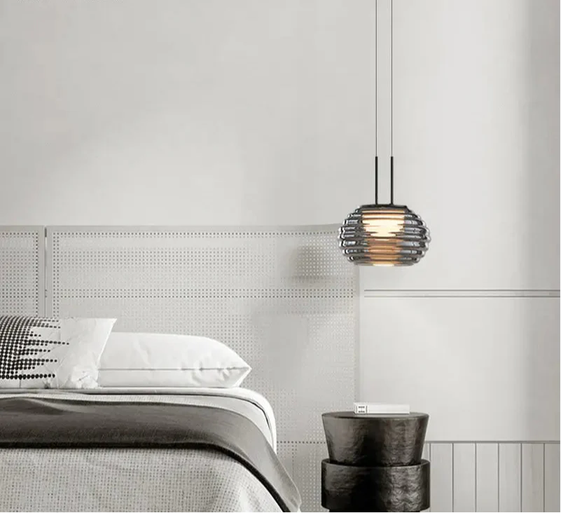 Suspension moderne design verre gris LED minimaliste