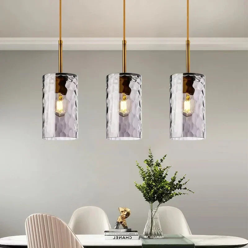 Suspension design verre texturé et métal doré nordique