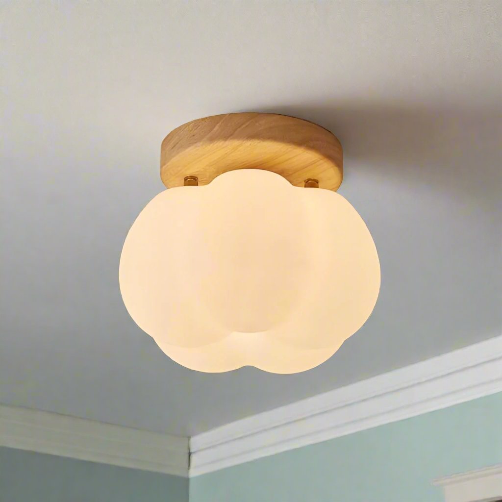 Plafonnier japonais design bois et verre dépoli