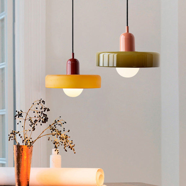 Suspension design moderne bicolore en verre coloré
