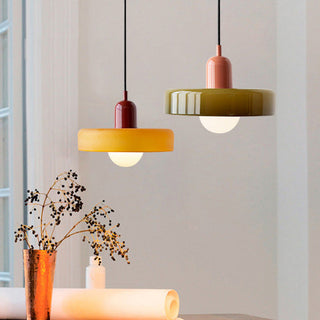 Suspension design moderne bicolore en verre coloré
