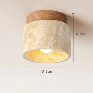 Suspension japonaise cylindrique en céramique et bois