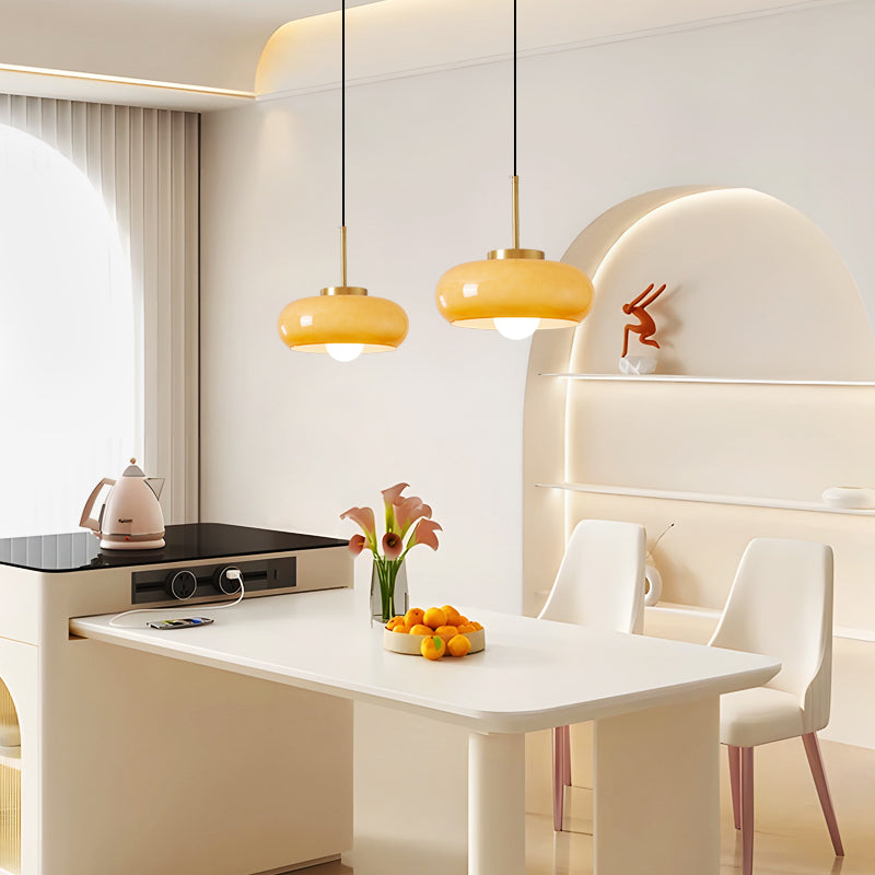 Suspension moderne verre et cuivre design Halvin