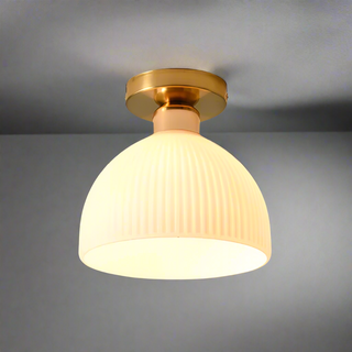 Suspension moderne verre blanc laiteux et doré