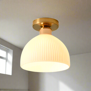 Suspension moderne verre blanc laiteux et doré