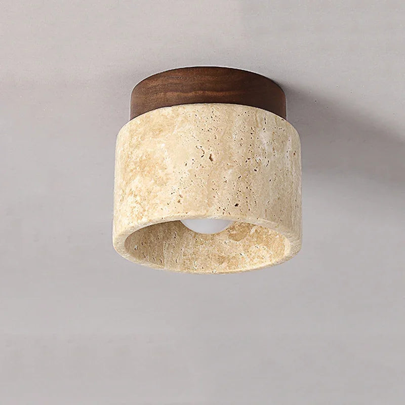 Suspension japonaise cylindrique en céramique et bois