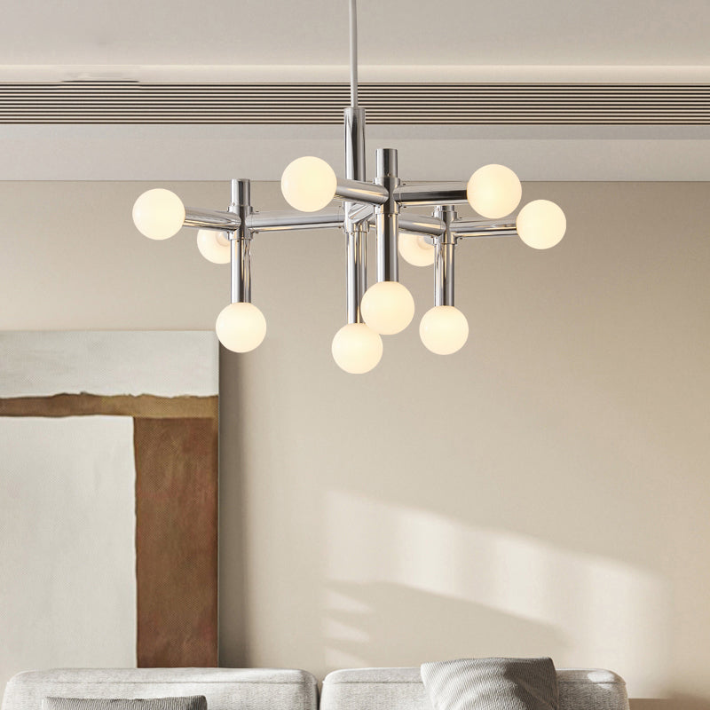 Suspension design métal argenté à globes lumineux