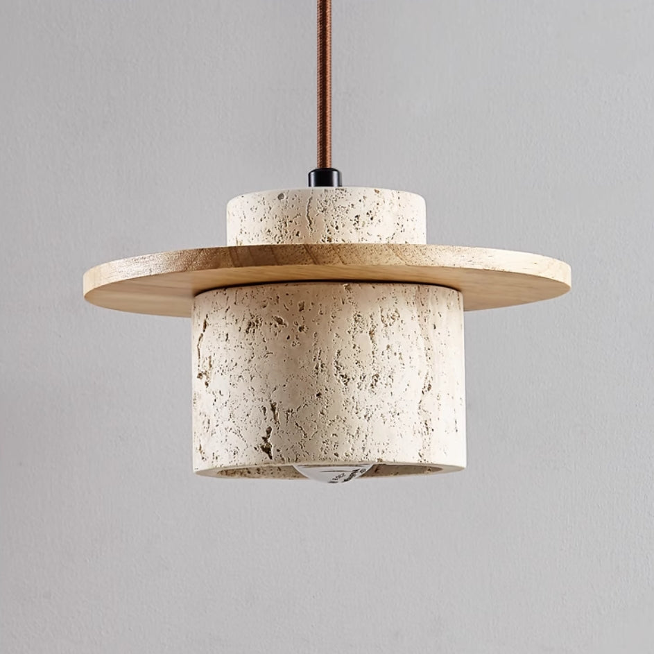 Suspension design en travertin et bois naturel