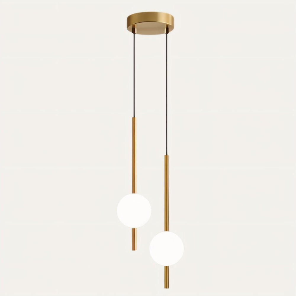 Suspension moderne dorée deux globes en verre