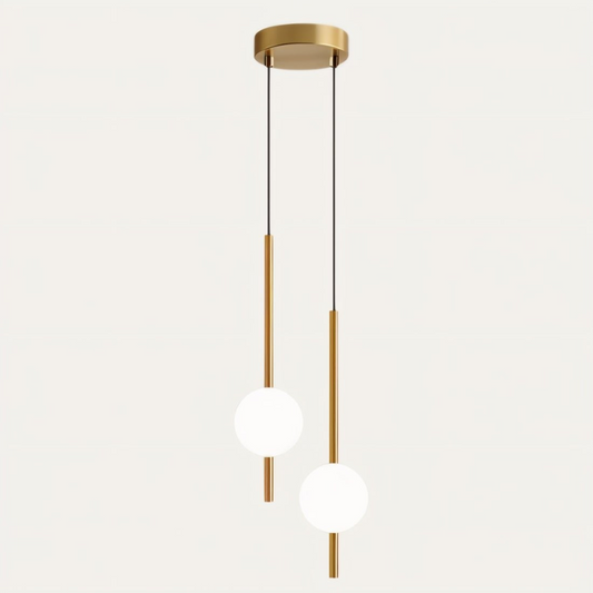 Suspension moderne dorée deux globes en verre