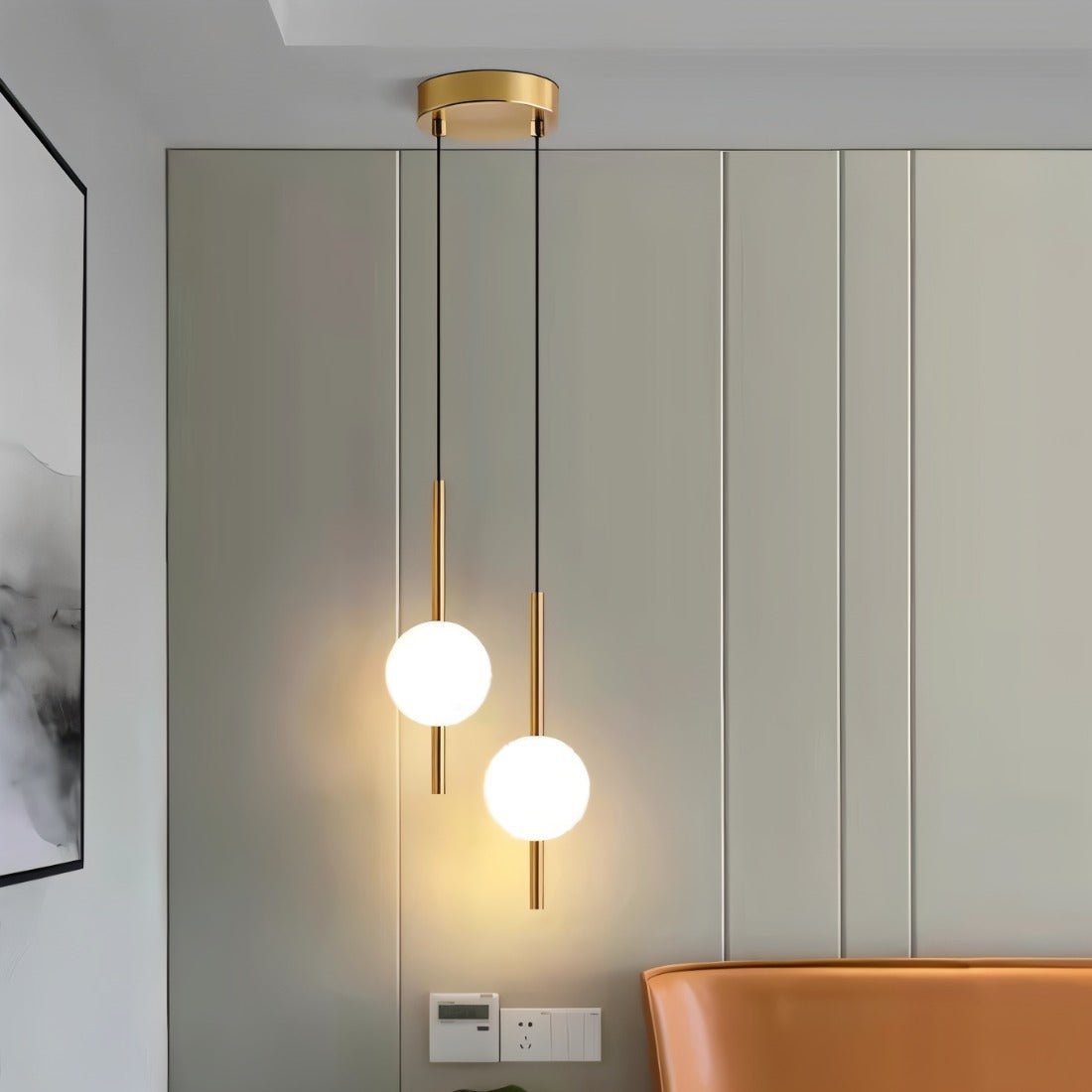 Suspension moderne dorée deux globes en verre