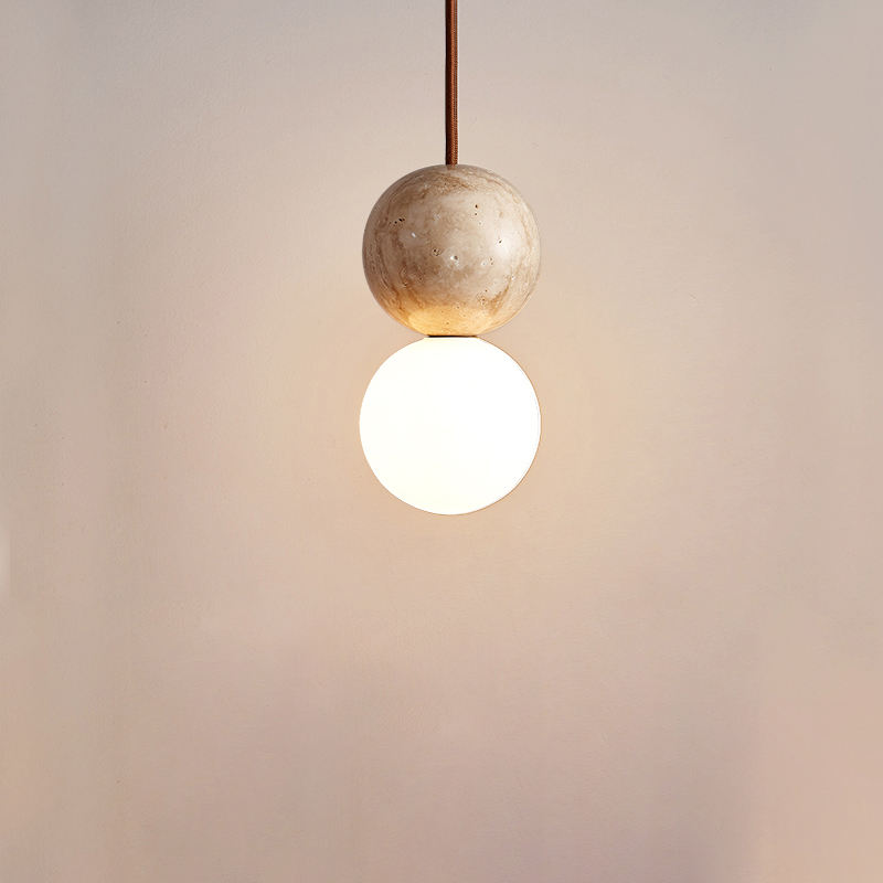 Suspension design céramique wabi-sabi et verre blanc