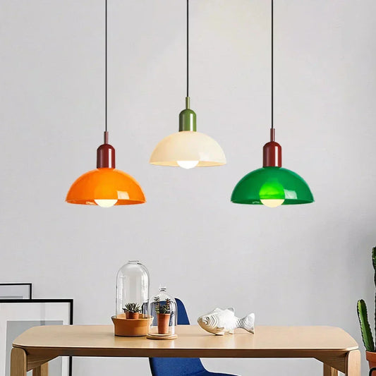 Suspension moderne bicolore métal orange et vert