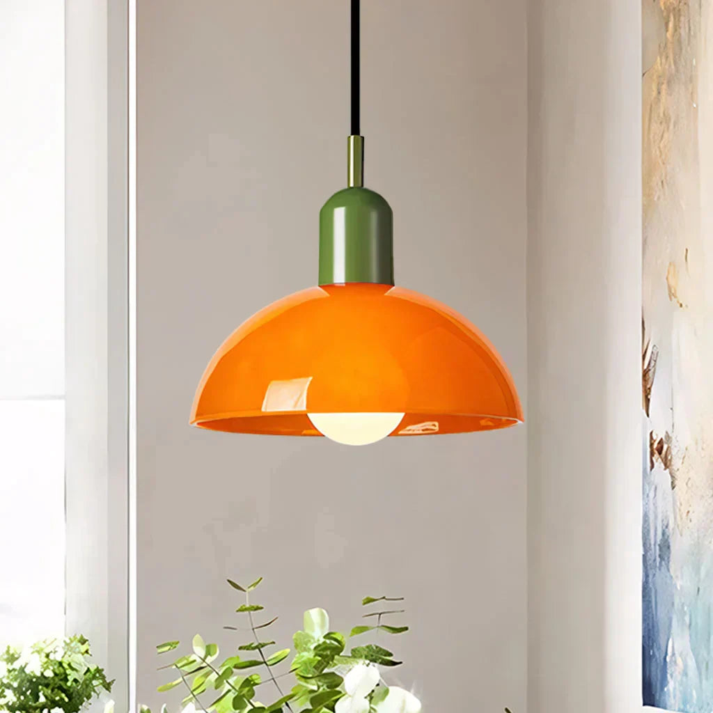 Suspension moderne bicolore métal orange et vert