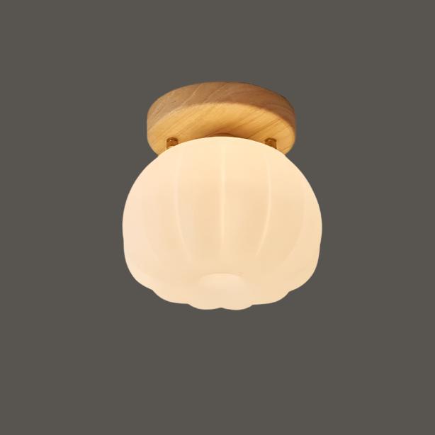 Plafonnier japonais design bois et verre dépoli
