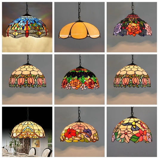 Suspension Tiffany verre coloré style vintage bohème