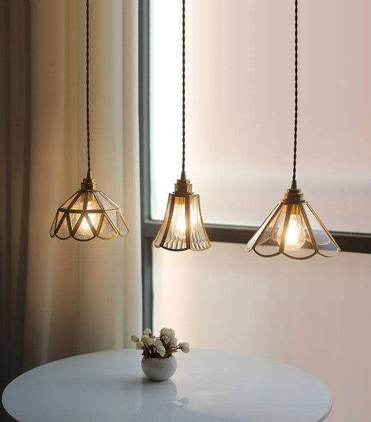 Suspension vintage en verre et laiton géométrique