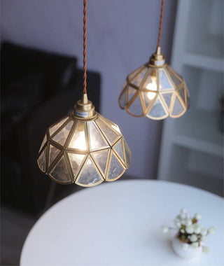Suspension vintage en verre et laiton géométrique