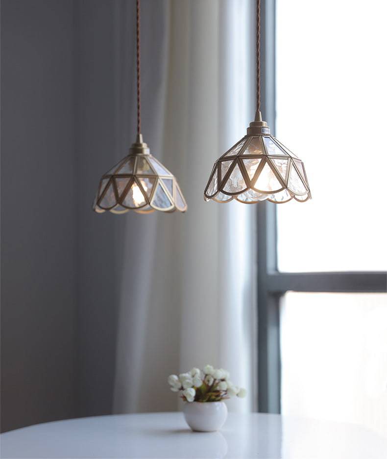 Suspension vintage en verre et laiton géométrique