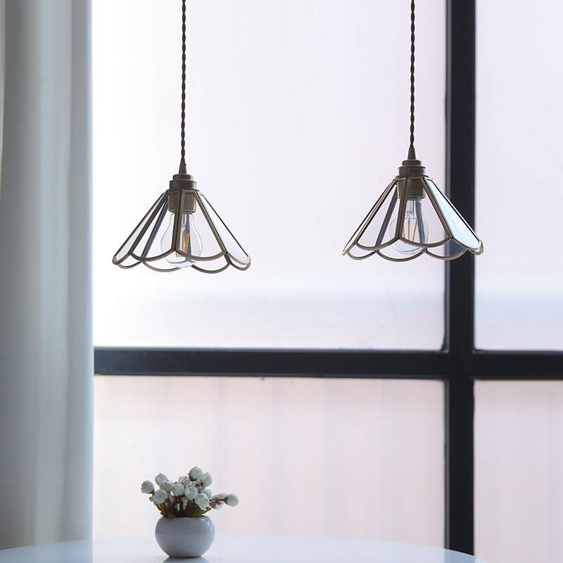 Suspension vintage en verre et laiton géométrique