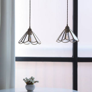 Suspension vintage en verre et laiton géométrique