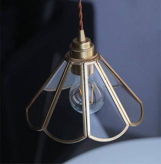 Suspension vintage en verre et laiton géométrique