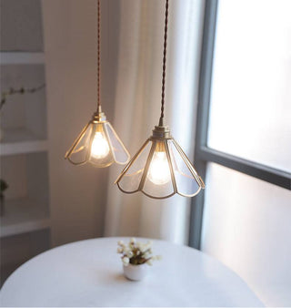 Suspension vintage en verre et laiton géométrique