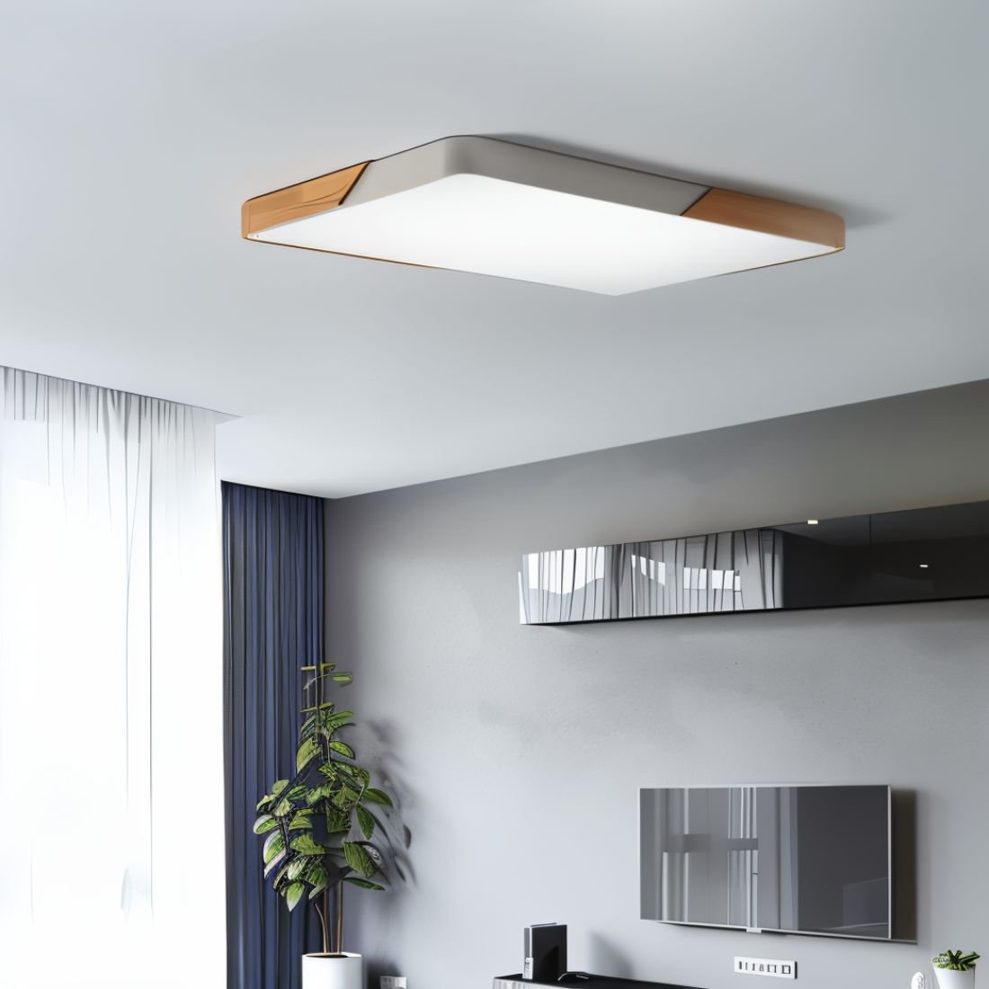 Plafonnier LED design bois et métal