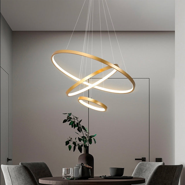 Suspension LED design moderne anneaux en aluminium noir